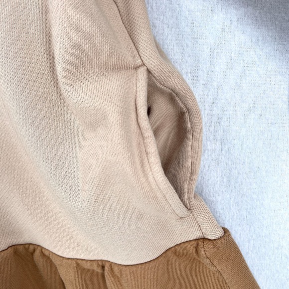 SOMETHING NAVY Hooded Sweatshirt Dress Womens Small Tan Colorblock Long Sleeve - Picture 12 of 15
